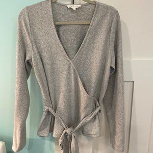 Light Grey Fuzzy Wrap Sweater